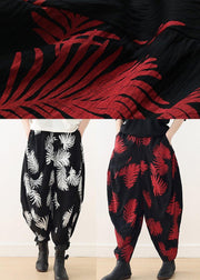Diy Red Print Harem Cotton Pants - SooLinen