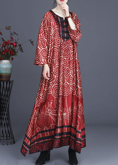 Diy Red Print Oriental asymmetrical design Dresses Summer Spring - SooLinen