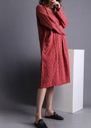 Diy Red V Neck Dress Print Spring Maxi Dresses - SooLinen
