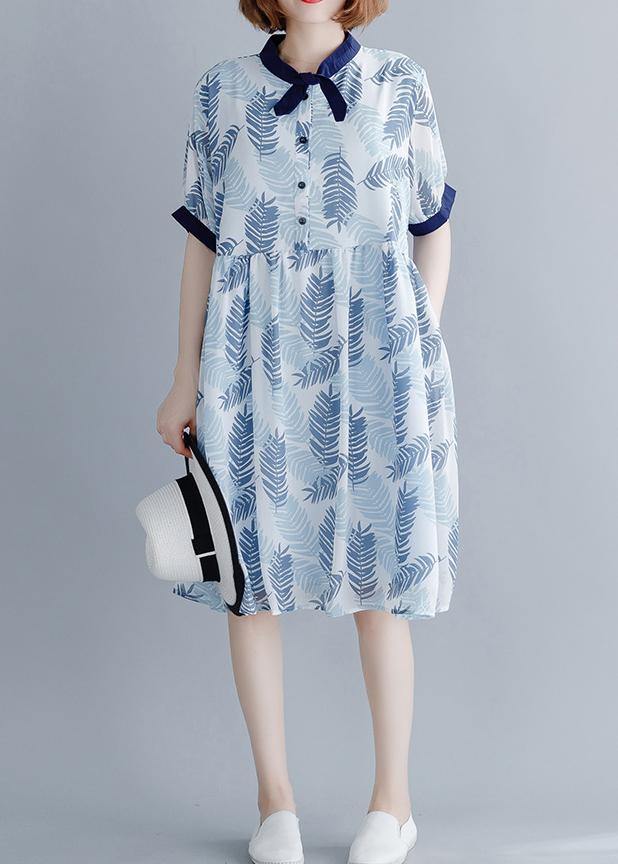 Diy Royal Blue Print Patchwork Maxi Summer Chiffon Dress - SooLinen