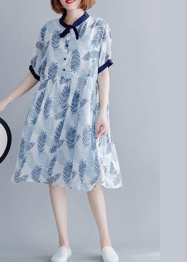 Diy Royal Blue Print Patchwork Maxi Summer Chiffon Dress - SooLinen