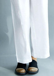 Diy White Loose Wide Leg Fall Asymmetrical Design Pants - SooLinen
