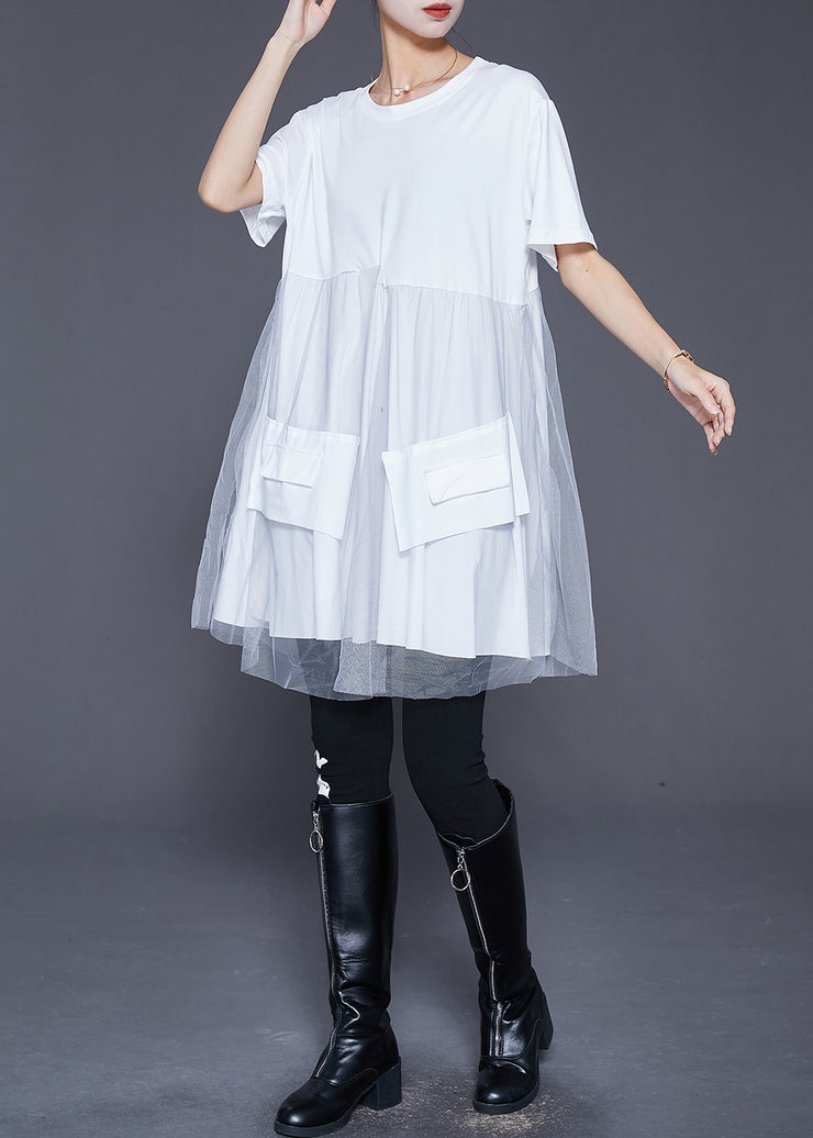 Diy White Oversized Tulle Patchwork Cotton Dress Summer
