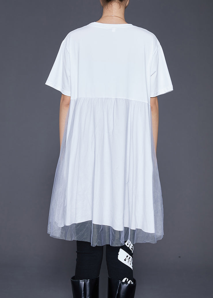 Diy White Oversized Tulle Patchwork Cotton Dress Summer