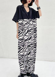 Diy White Zebra pattern Patchwork Casual Jumpsuit Shorts Summer - SooLinen