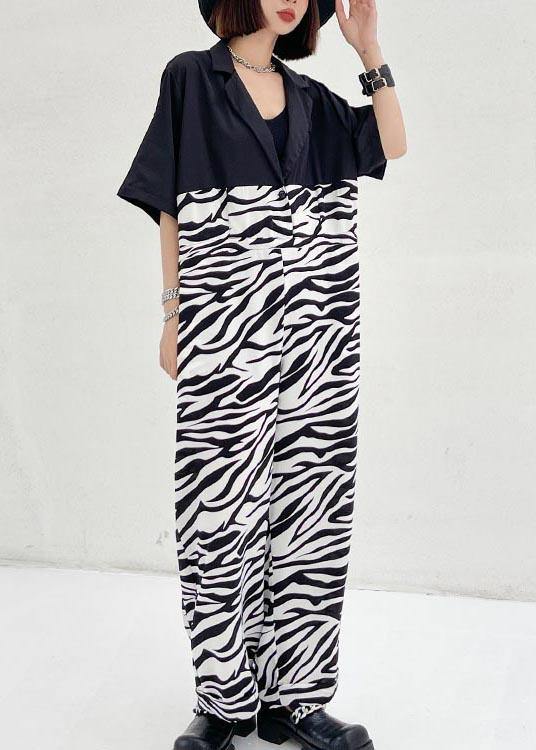 Diy White Zebra pattern Patchwork Casual Jumpsuit Shorts Summer - SooLinen