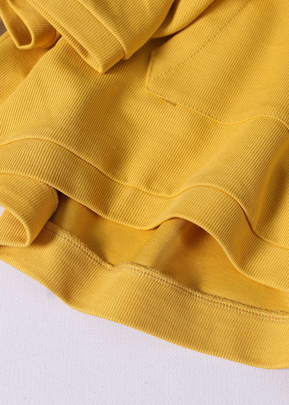 Diy Yellow Drawstring Hooded Letter Print Cotton Loose Sweatshirt Top Long Sleeve