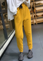 Diy Yellow Elastic Waist Drawstring Pockets Warm Fleece Sweatshirt Pants Winter