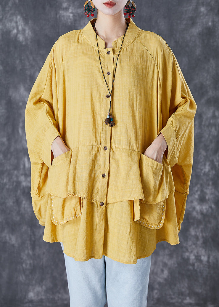Diy Yellow Oversized Patchwork Linen Shirt Tops Batwing Sleeve