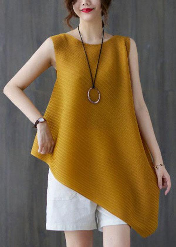 Diy Yellow asymmetrical design Blouses Summer - SooLinen