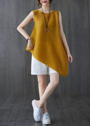 Diy Yellow asymmetrical design Blouses Summer - SooLinen