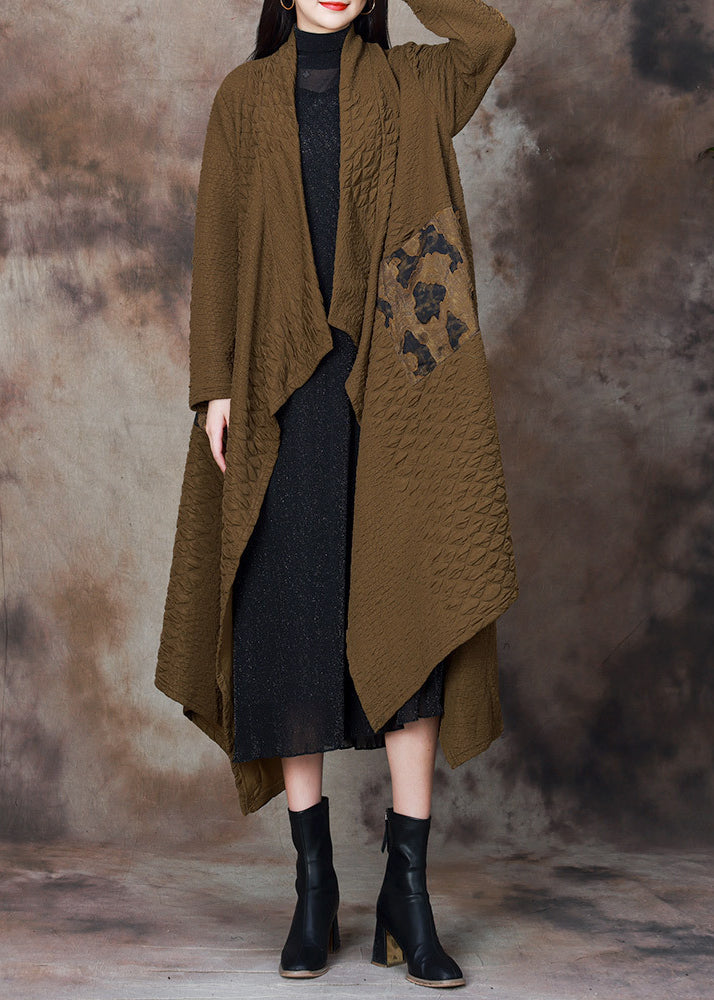 Dull Green Patchwork Cotton Loose Coat Asymmetrical Spring
