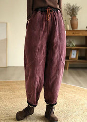 Dull Purple Warm Fleece Corduroy Harem Pants Oversized Winter