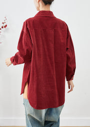 Dull Red Corduroy Shirt Coats Oversized Button Down Fall