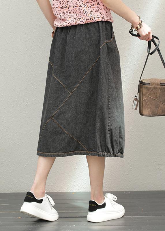Elastic waist mid-length half-length denim skirt loose loose  wild A-line skirt - SooLinen