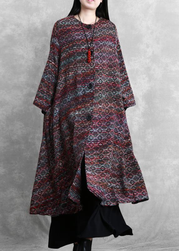 Elegant  trendy plus size trench outwear floral o neck Woolen Coat - SooLinen