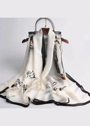 Elegant And Versatile White Printed Silk Scarf In Autumn