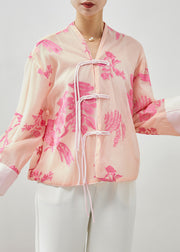 Elegant Apricot Embroidered Tasseled Silk Shirts Fall