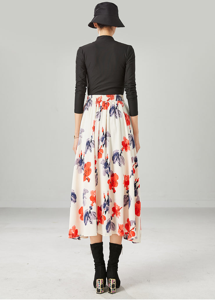 Elegant Apricot High Waist Print Chiffon A Line Skirts Summer