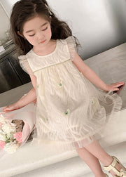 Elegant Apricot Ruffled Butterfly Patchwork Tulle Baby Girls Dress Summer