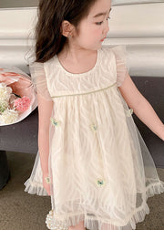 Elegant Apricot Ruffled Butterfly Patchwork Tulle Baby Girls Dress Summer