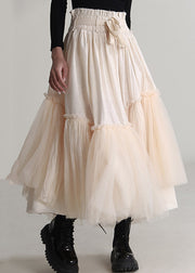 Elegant Apricot Ruffled Lace Up Tulle Skirts Spring
