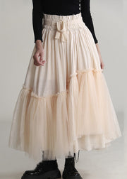 Elegant Apricot Ruffled Lace Up Tulle Skirts Spring