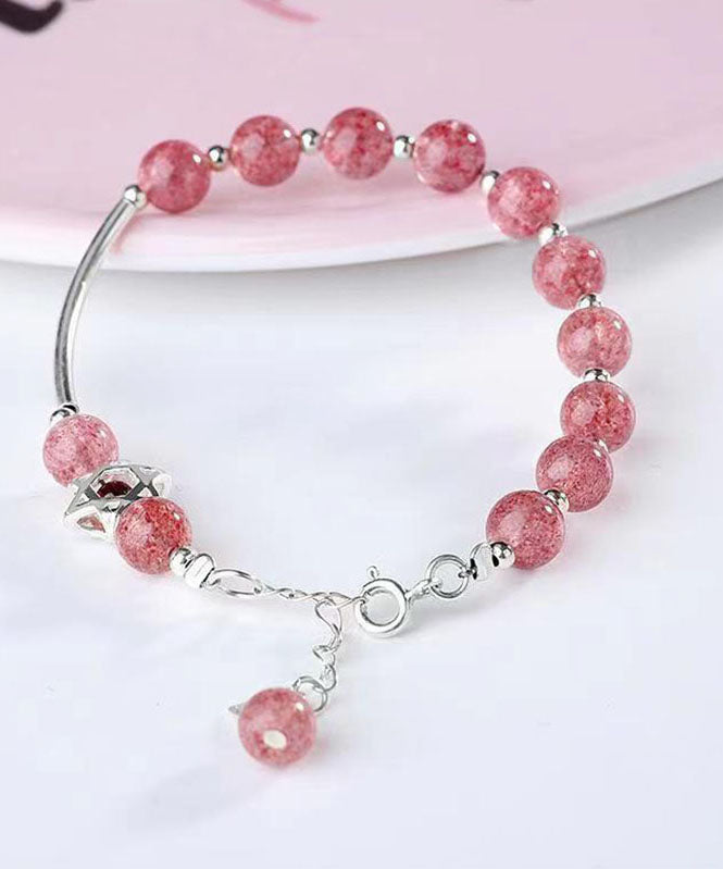 Elegant Aqua Red Sterling Silver Strawberry Crystal Garnet Charm Bracelet