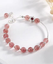 Elegant Aqua Red Sterling Silver Strawberry Crystal Garnet Charm Bracelet