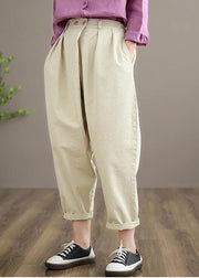 Elegant Beige Pant Stylish Spring Button Down Trousers - SooLinen