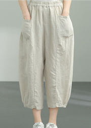 Elegant Beige Pockets Patchwork Linen Lantern Pants Summer