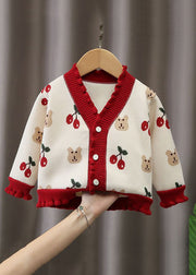 Elegant Beige Ruffled Button Print Warm Fleece Baby Coat Long Sleeve