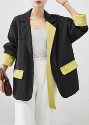 Elegant Black Asymmetrical Patchwork Spandex Coats Fall