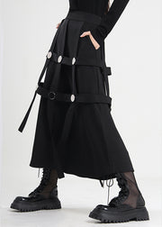 Elegant Black Asymmetrical Rivet Cotton Skirts Spring