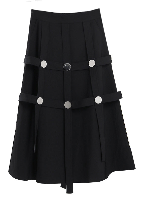 Elegant Black Asymmetrical Rivet Cotton Skirts Spring