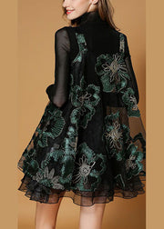 Elegantes Hemd mit schwarzem Boden + Kleid mit besticktem Druck, zweiteiliges Herbst-Set