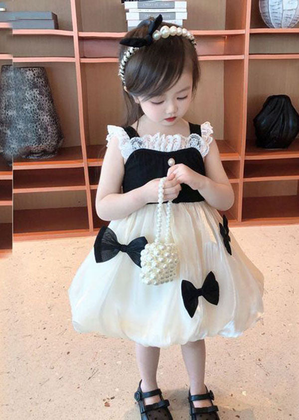 Elegant Black Bow Lace Patchwork Tulle Baby Girls Dress Summer