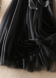 Elegant Black Bow Patchwork Tulle Skirt Spring