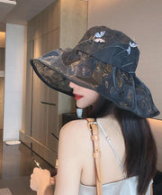 Elegant Black Butterfly Embroidered Tulle Floppy Sun Hat