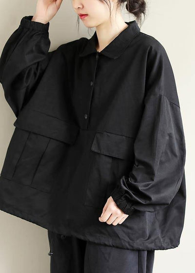 Elegant Black Clothes Lapel Patchwork Plus Size Clothing Spring Shirts - SooLinen
