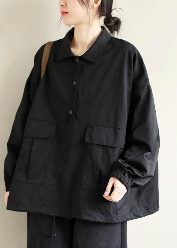 Elegant Black Clothes Lapel Patchwork Plus Size Clothing Spring Shirts - SooLinen