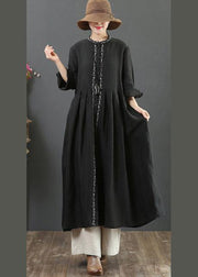 Elegant Black Clothes O Neck Cinched A Line Spring Dresses - SooLinen