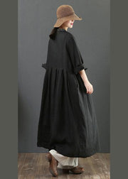 Elegant Black Clothes O Neck Cinched A Line Spring Dresses - SooLinen