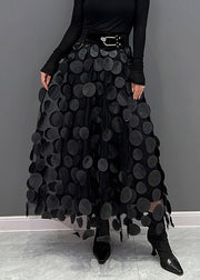 Elegant Black Dot Patchwork Tulle Skirt Fall