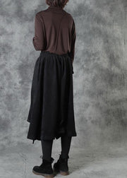 Elegant Black Elastic Waist Asymmetrical Design Fall Pants - SooLinen
