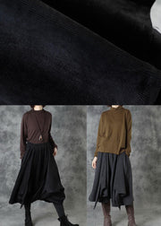 Elegant Black Elastic Waist Asymmetrical Design Fall Pants - SooLinen