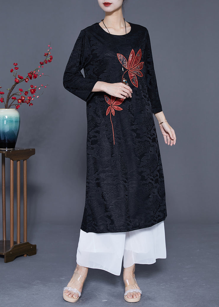 Elegant Black Embroidered Jacquard Silk Dress Bracelet Sleeve