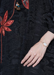 Elegant Black Embroidered Jacquard Silk Dress Bracelet Sleeve