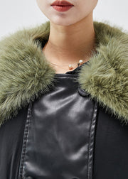 Elegant Black Fur Collar Patchwork Fine Cotton Filled Women Witner Coats