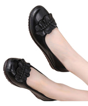 Elegant Black Genuine Leather Splicing Flat Feet Shoes
